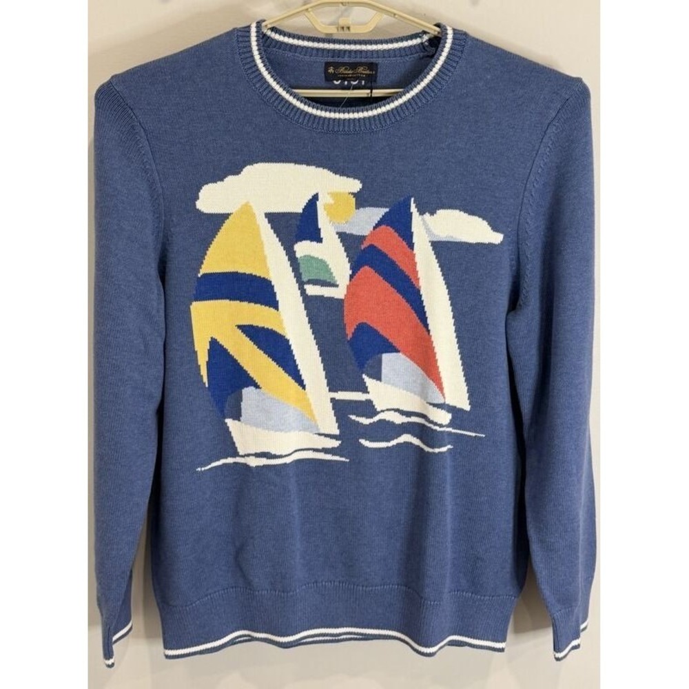 Brooks Brothers Supima Collection Mens Light Blue Sweater Sailboat New XXL - Picture 1 of 13